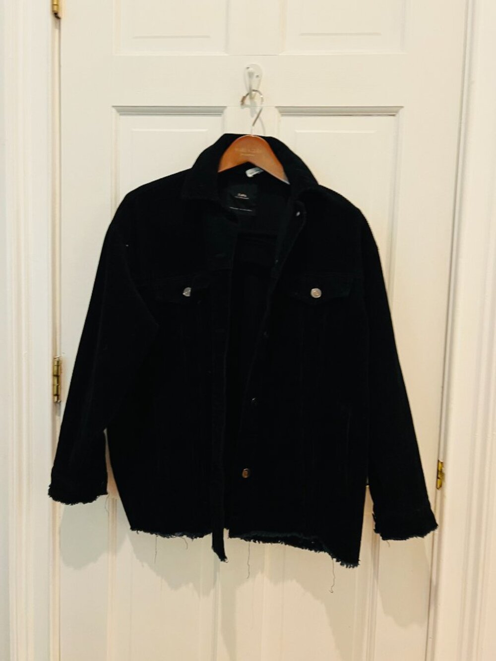 black corduroy jacket is from Zara and features a frayed hem Size Small - Picture 5 of 16